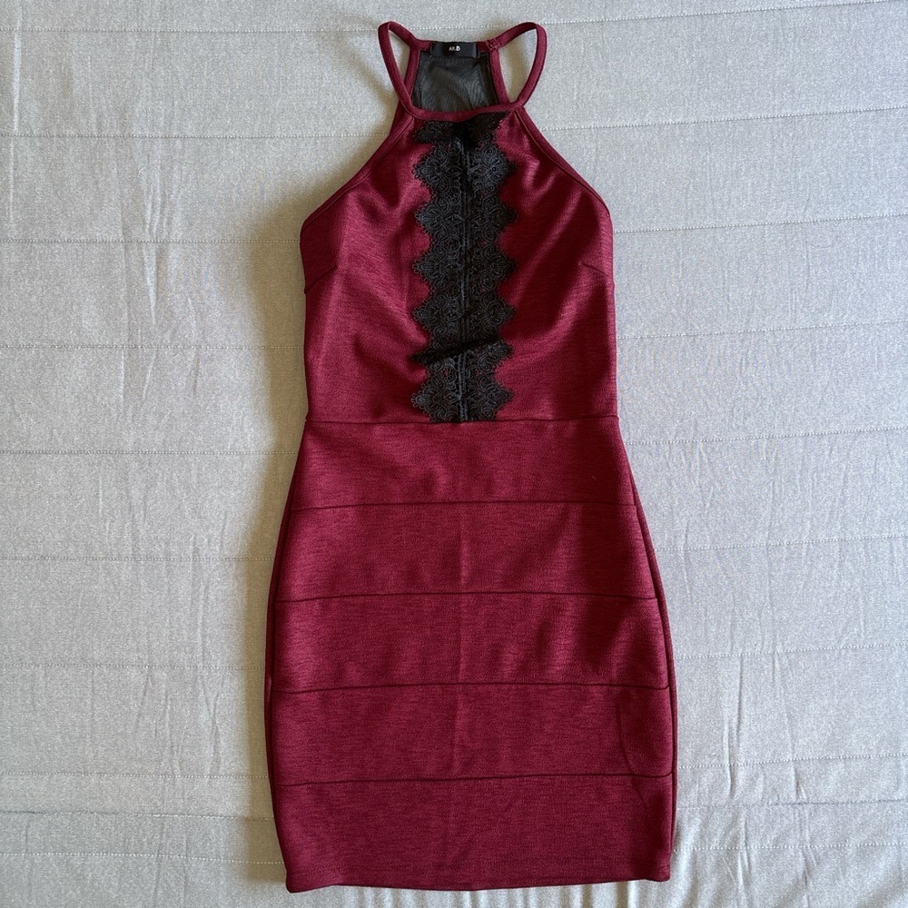 Elegant Burgundy Halter‎ Dress